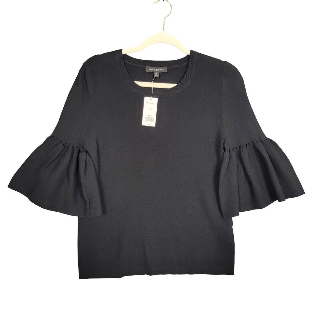 NWT BANANA REPUBLIC Black 322670 Knitted Flutter Sleeve Sweater Top SIZE SMALL